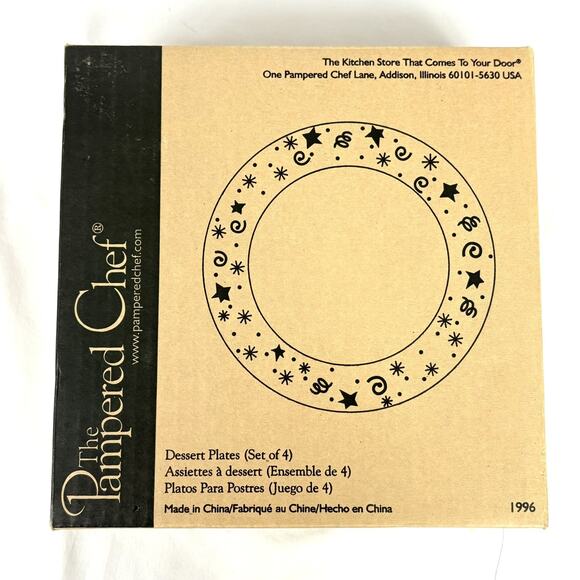 Pampered Chef 8” Dessert Plates Vintage 1996 Set of 4 w/ Box & Plate Separators - Picture 4 of 4